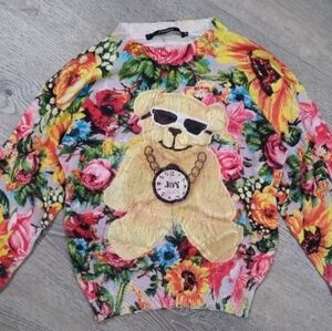 🎀2/$25🎀🆕 [B321] Joyrich Vibrant Floral Teddy Bear Sweater, Size Small